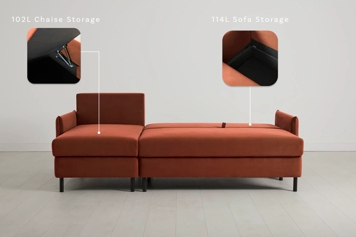 Model 12 Sofa Bed with Storage 3 Seater Left Chaise, Brick - Image 3