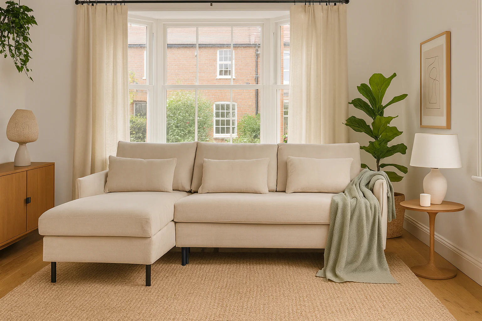 Model 12 Sofa Bed with Storage 3 Seater Left Chaise, Chalk - Image 2