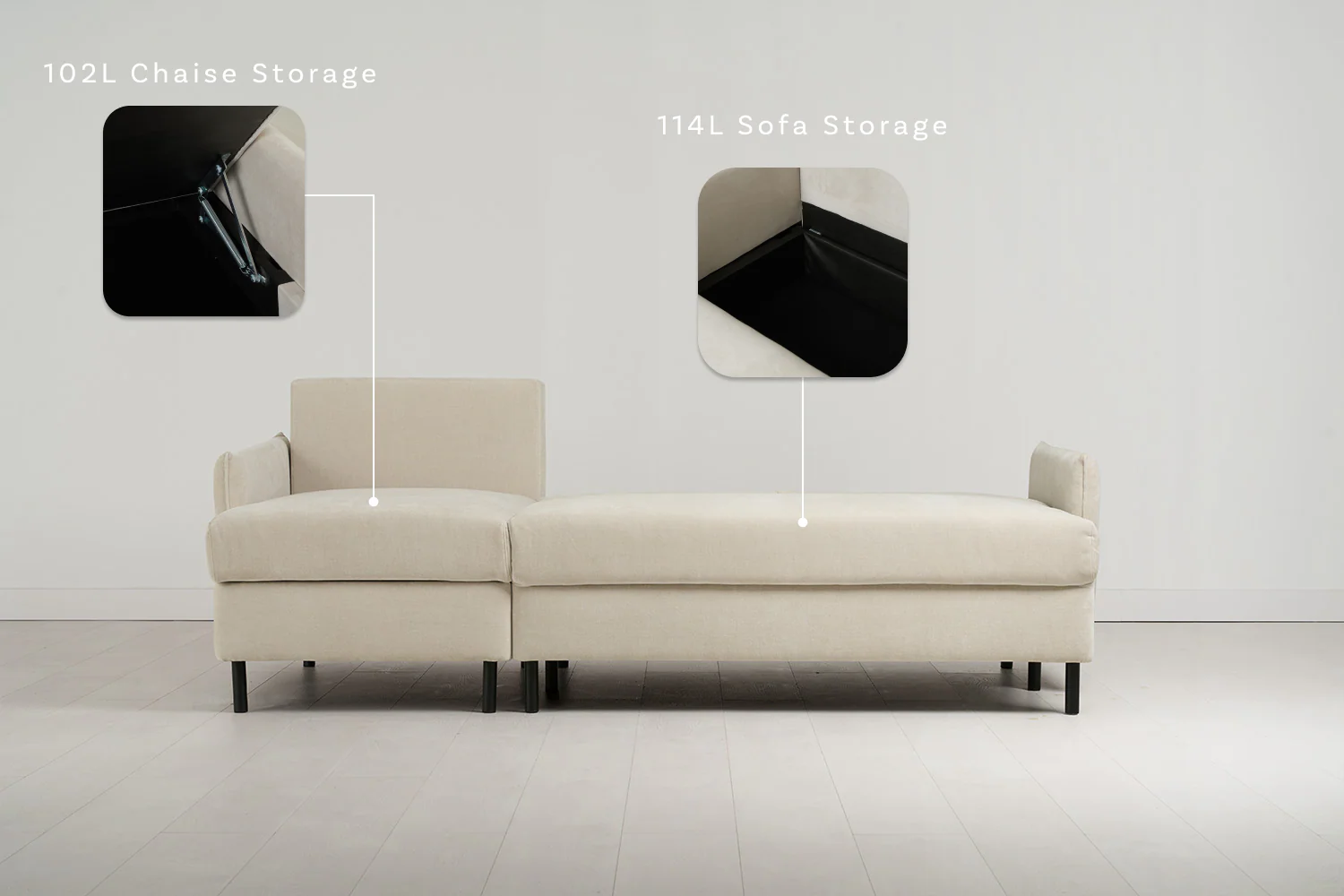 Model 12 Sofa Bed with Storage 3 Seater Left Chaise, Chalk - Image 3