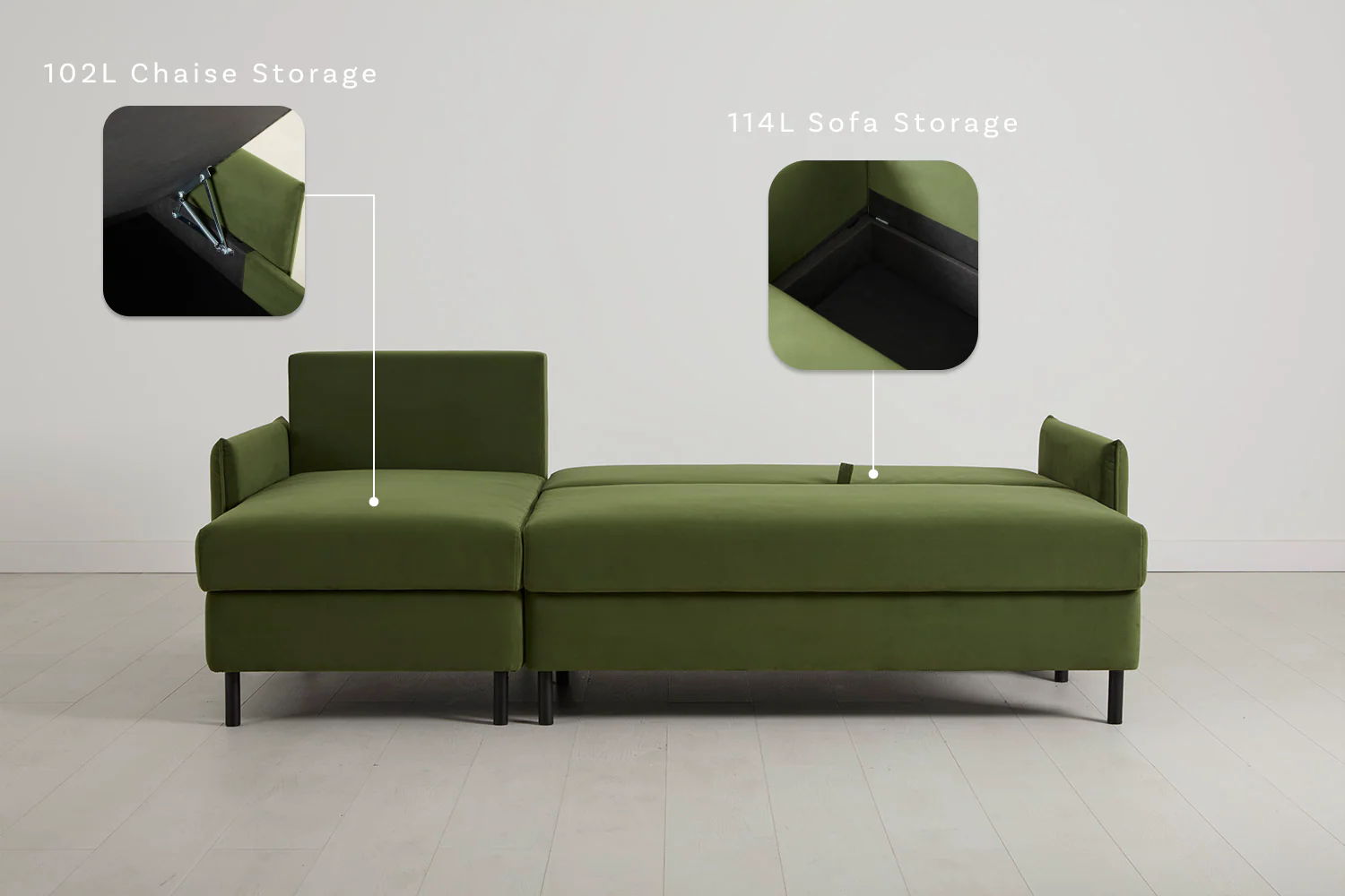 Model 12 Sofa Bed with Storage 3 Seater Left Chaise, Vine - Image 4