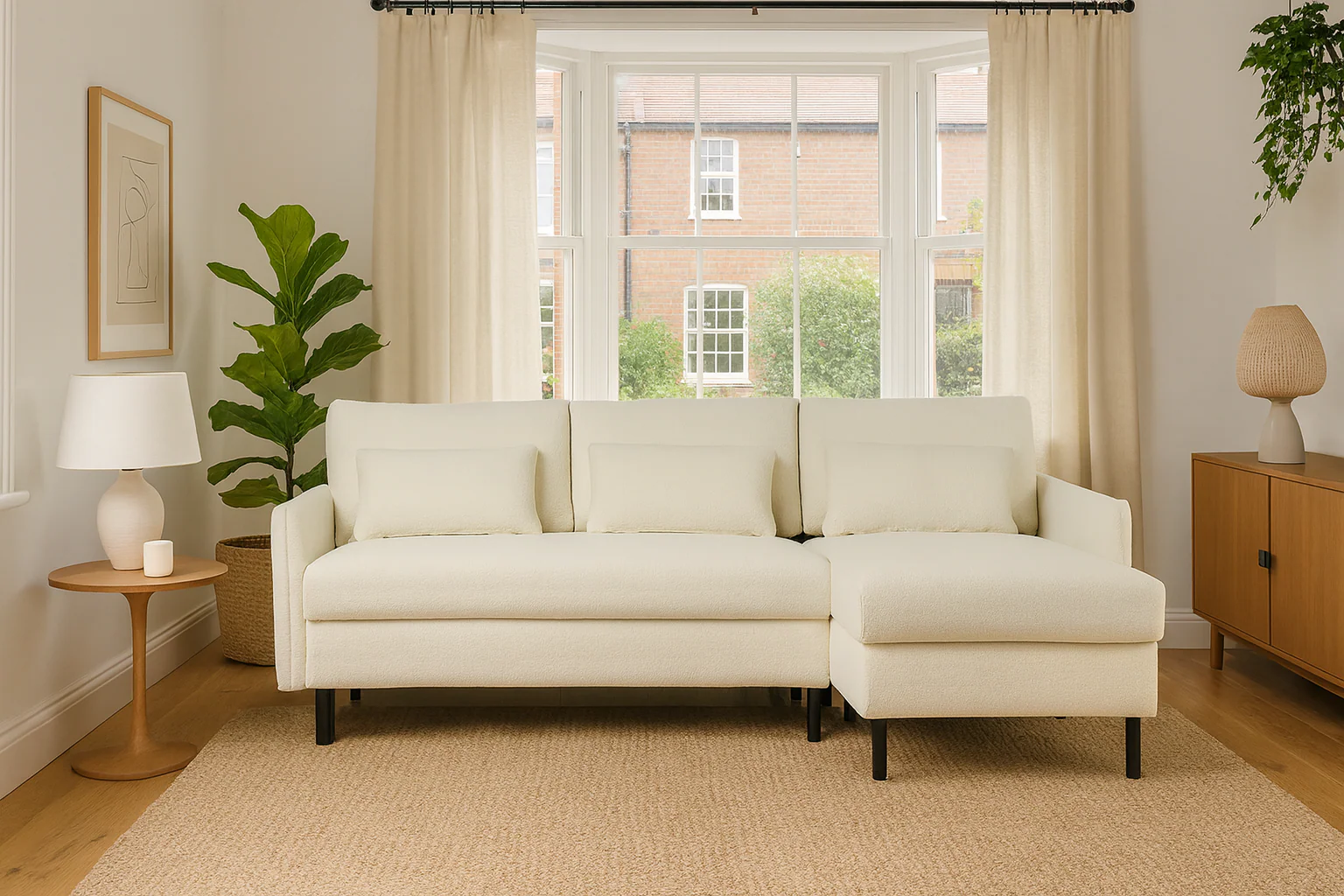 Model 12 Sofa Bed with Storage 3 Seater Right Chaise, Ivory - Image 2