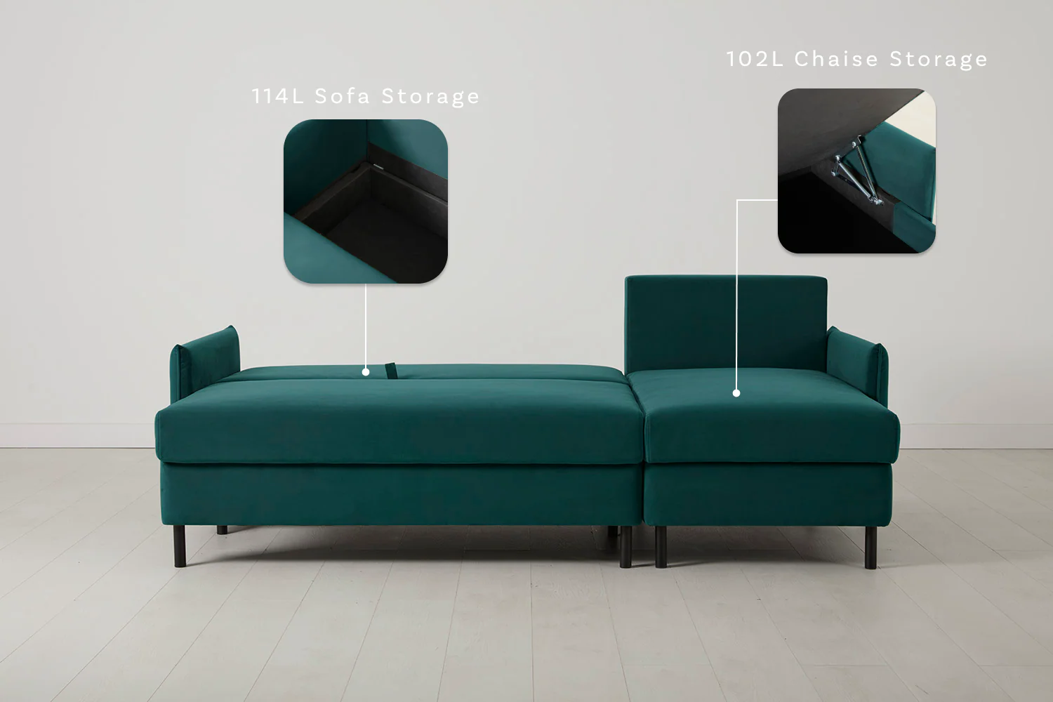 Model 12 Sofa Bed with Storage 3 Seater Right Chaise, Kingfisher - Image 3