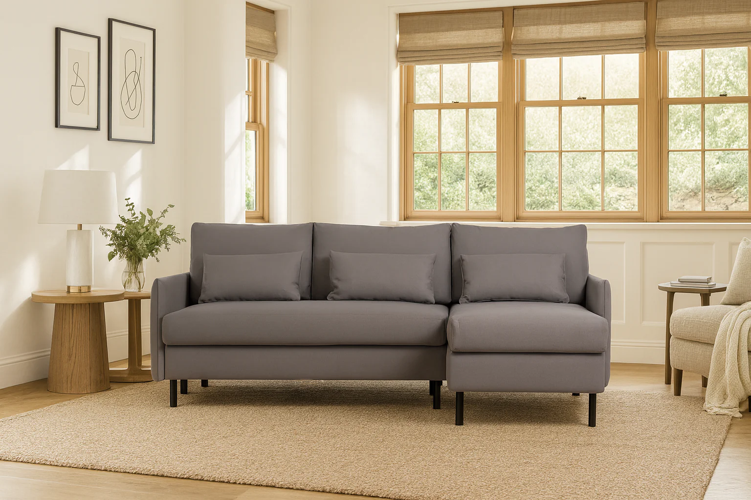 Model 12 Sofa Bed with Storage 3 Seater Right Chaise, Risso - Image 2