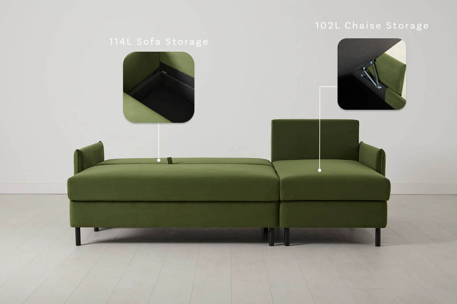 Model 12 Sofa Bed with Storage 3 Seater Right Chaise, Vine - Image 4