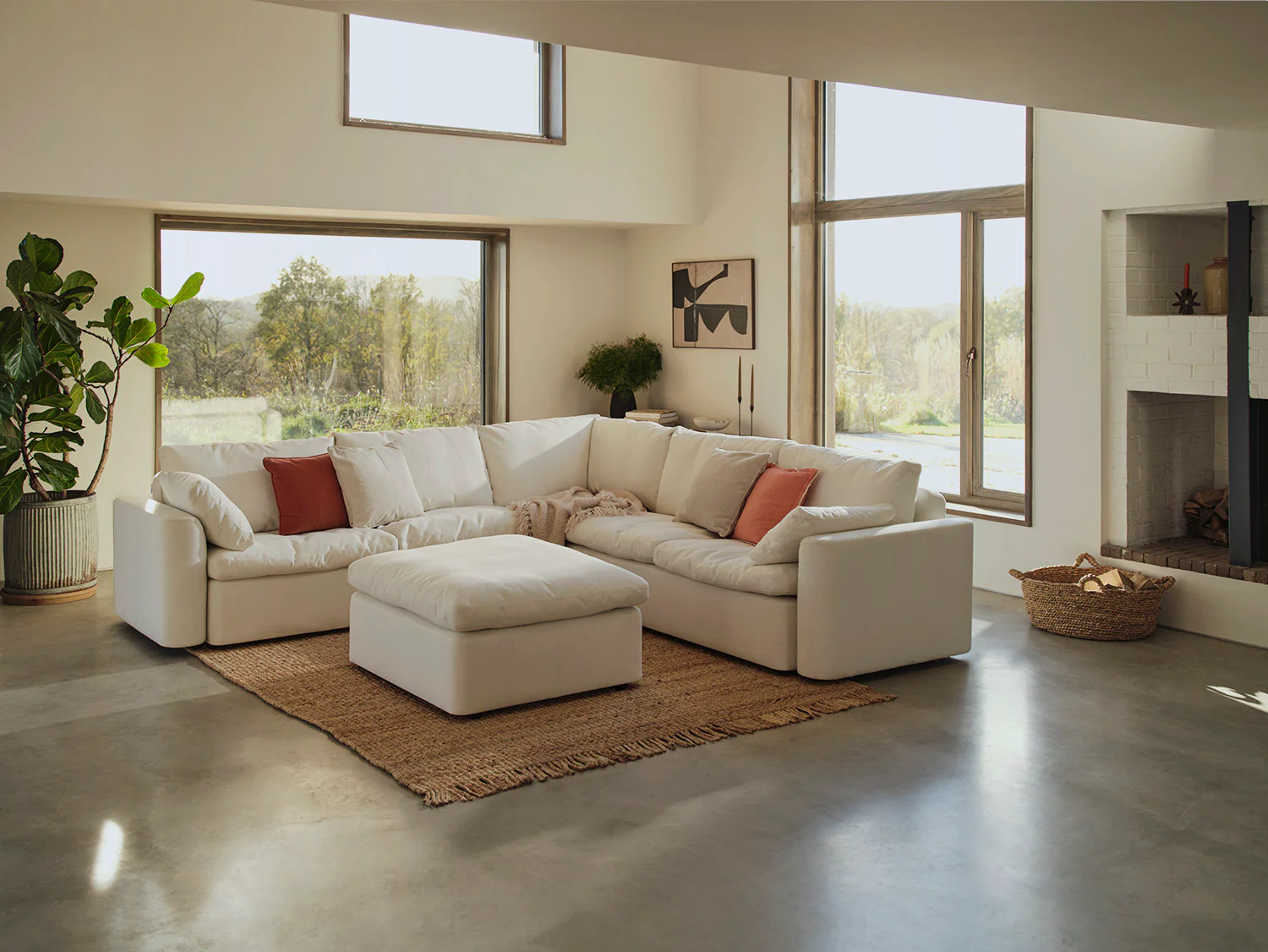Model 13 Corner Sofa with Ottoman, White - Image 2