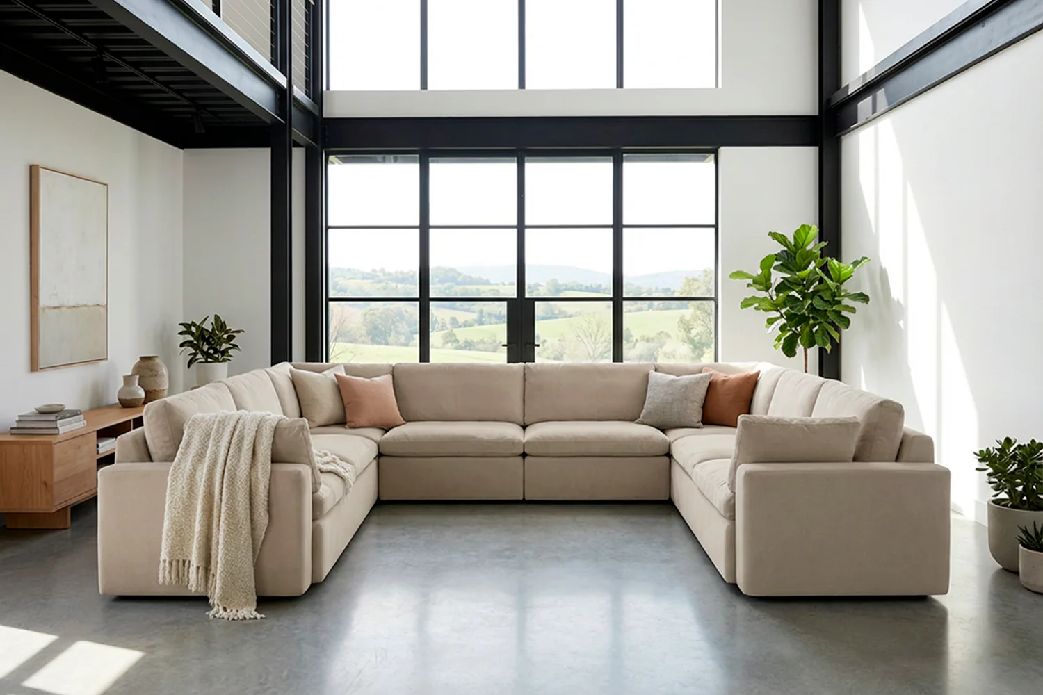 Model 13 U Shaped Sofa with Ottoman, Bone - Image 2