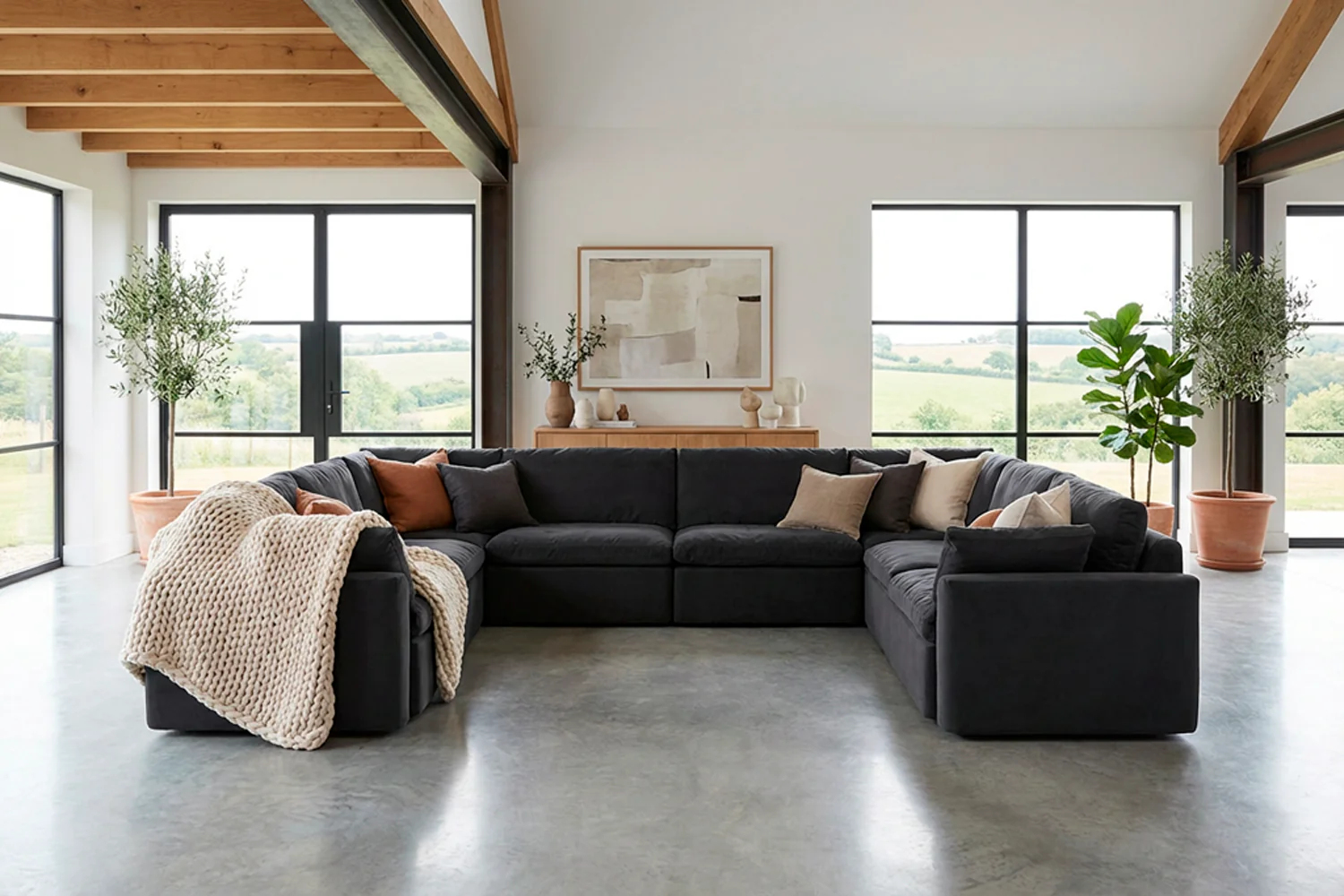 Model 13 U Shaped Sofa with Ottoman, Charcoal - Image 2